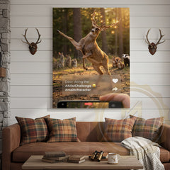 Maxcorners Deer Canvas Funny Dancing Lights Antlers Canvas Wall Art