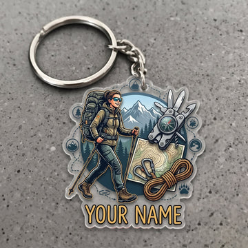 Maxcorners Hiking Female Backpacker Mountain Adventure Customized Name 3D Keychain And Ornament