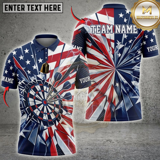 Maxcorners Darts American Flag Classic Dartboard And Red White Blue Stripes Personalized Name 3D Unisex Shirt