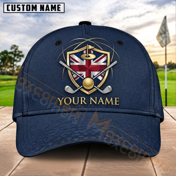 Maxcorners Golf Royal Shield Crossed Clubs Personalized Name 3D Cap
