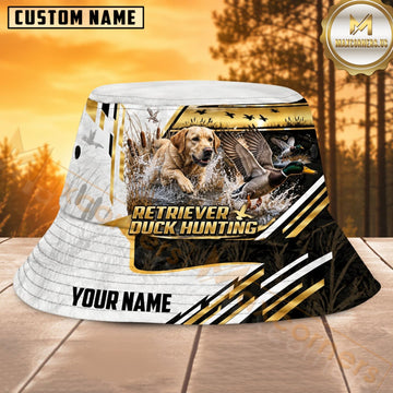 Maxcorners Deer Hunting White Gold Mountain Personalized Name 3D Bucket Hat