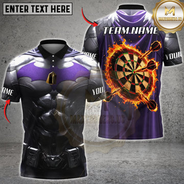 Maxcorners Darts Black Purple Muscular Armor Flaming Dartboard Personalized Name 3D Unisex Shirt