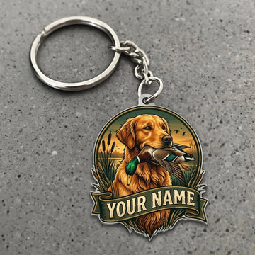 Maxcorners Duck Hunting Golden Retriever Autumn Marsh Adventure Custom Name Gift 2D Flat Acrylic Ornament, Keychain