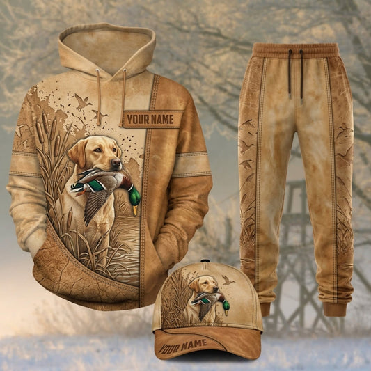 Maxcorners Duck Hunting Chocolate Labrador Vintage Tan Leather Personalized 3D Shirts