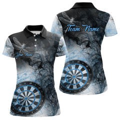 Maxcorners Black And Blue Smoke Dart Shirts For Men Custom Dart Jersey Polo & 1/4 Zip LM054