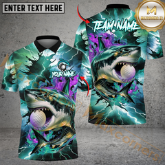 Maxcorners Shark Strike Golf Polo Shirt, Customized Name & Team Name 3D Shirts (4 Colors)