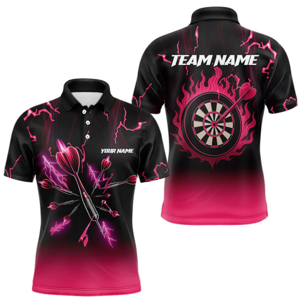 Maxcorners Pink And Black Lightning Arrow Custom Dart Shirts For Men| Darts Team Jersey – Polo & Quarter Zip LM0705