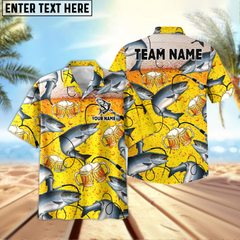 Maxcorners Salmon Fishing Beer Swimming Personalized Name, Team Name 3D Hawaiian Shirt