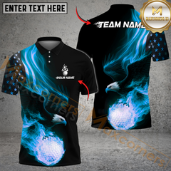 Maxcorners Fire Eagle Golf Polo Shirt, Customized Name & Team Name 3D Shirts (4 Colors)