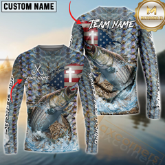 Maxcorners Striped Bass Fishing American Flag Camo Cross Skin Pattern  Sun Protection Personalized Name, Team Name Long Sleeve Shirt