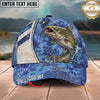 Maxcorners Fishing Blue Hexagon Pattern Personalized Name 3D Cap (12 Fish Species)