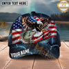 Maxcorners Fishing Patriotic Eagle Storm Personalized Name 3D Cap (12 Fish Species)