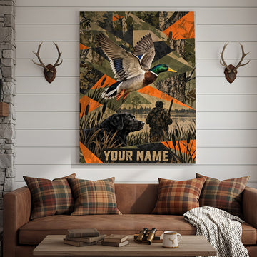 Maxcorners Duck Hunting Mallard Geometric Camo Personalized Canvas Wall Art