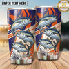 Maxcorners Fishing Tumbler Retro Orange Navy Stripe Design Personalized Name Tumbler (13 Species)