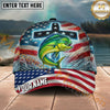 Maxcorners Fishing Patriotic Cross Flag Personalized Name 3D Cap (12 Fish Species)