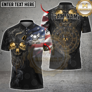 Maxcorners Darts Skull American Flag Golden Dartboard Personalized Name 3D Unisex Shirt