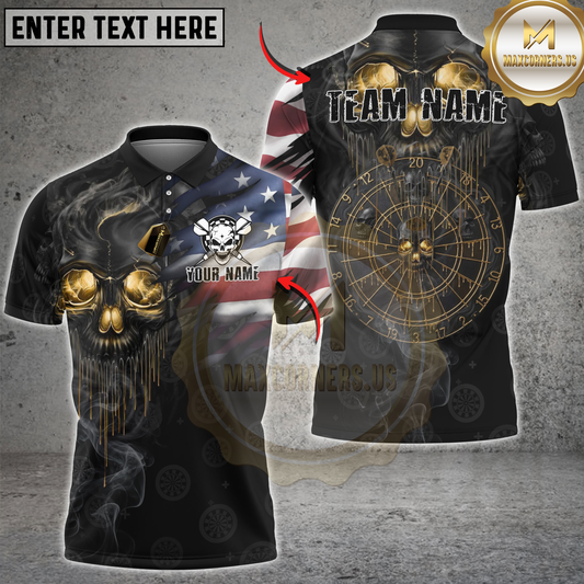 Maxcorners Darts Skull American Flag Golden Dartboard Personalized Name 3D Unisex Shirt