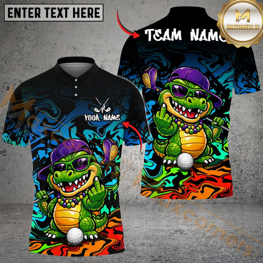 Maxcorners Savage Gator Swing Golf Polo Shirt Customized Name, Team Name 3D Shirts (4 Colors)