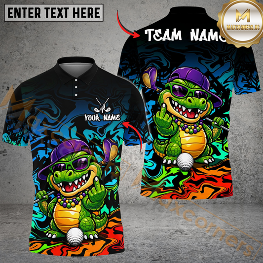 Maxcorners Savage Gator Swing Golf Polo Shirt Customized Name, Team Name 3D Shirts (4 Colors)