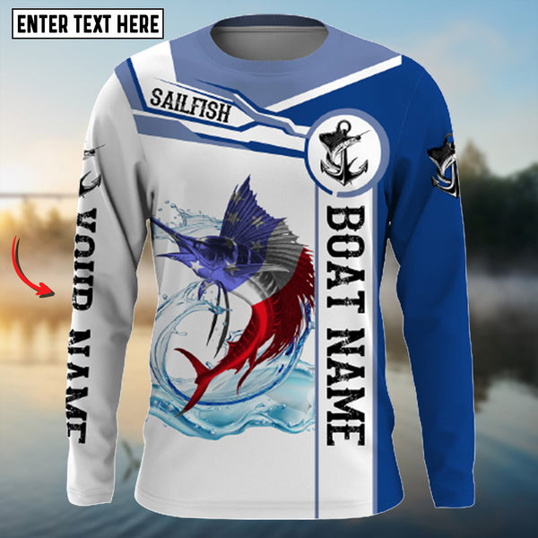 Maxcorners Sailfish Fishing American Flag Customize Name 3D Shirt