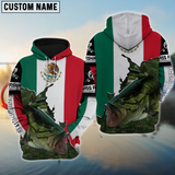 Maxcorners Bass Fishing Mexico Flag Personalized Name, Team Name 3D Long Sleeve Shirt