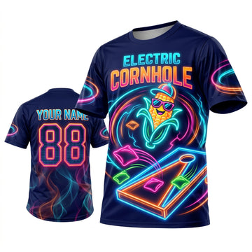 Maxcorners Cornhole Electric Cornhole Neon Personalized Name 3D Unisex Shirt