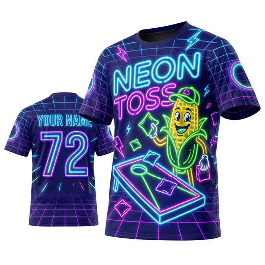 Maxcorners Cornhole Neon Toss Corn Personalized Name 3D Unisex Shirt