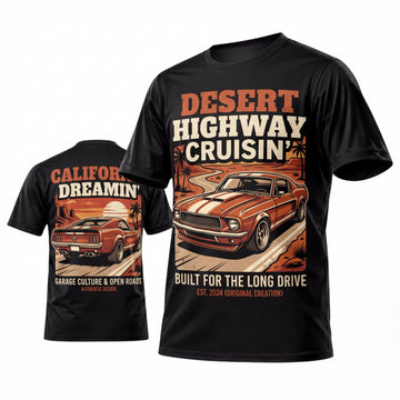 Maxcorners Personalized Car Classic Muscle Car 3D T-Shirt – Black Desert Highway Cruisin Orange Classic Muscle Car