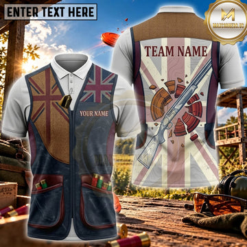 Maxcorners Clay Shooting Union Jack Patchwork Shotgun Vest Personalized Name 3D Unisex Shirt