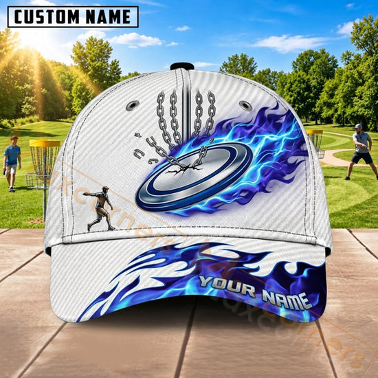 Maxcorners Disc Golf Blue Purple Flying Disc Flame Personalized Name 3D Cap