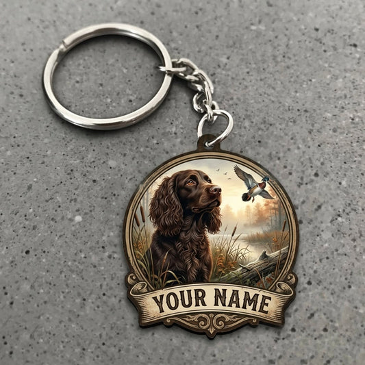 Maxcorners Duck Hunting Boykin Spaniel Vintage Wetland Landscape Custom Name Gift 2D Flat Acrylic Ornament, Keychain