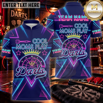 Maxcorners Darts Neon Blue Purple Funny Darts Sayings Geometric Pattern Personalized Name 3D Unisex Shirt