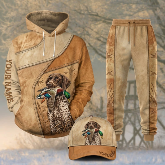 Maxcorners Duck Hunting German Shorthaired Pointer Beige Hunting Landscape Personalized 3D Shirts