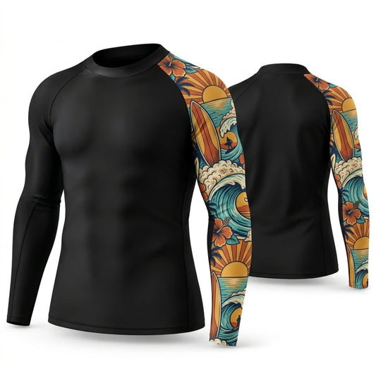 Maxcorners Personalized Vintage Tattoo Black Shirt with Aqua Orange Ornamental Sleeve 3D All Over Printed Shirts, Best Gifts for Tattoo Lovers