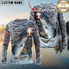 Maxcorners Salmon Fishing American Flag Camo Cross Skin Pattern Sun Protection Personalized Name, Team Name Long Sleeve Shirt