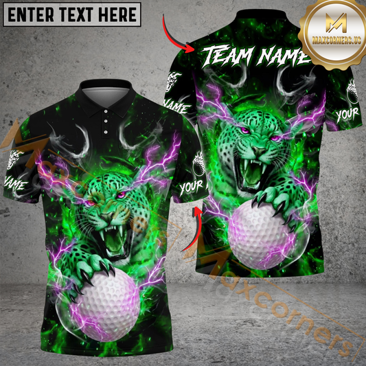Maxcorners Savage Leopard Golf Polo Customized Name, Team Name 3D Shirts (4 Colors)