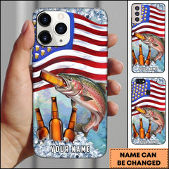 Maxcorners Chinook Fishing Phone Case American Flag Beer Bottles Fish Art Personalized Name 3D Phone Case