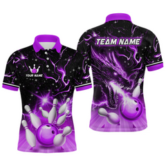 Maxcorners Purple Dragon Flaming Bowling Shirt for Men and Women Custom Bowling Jersey for Team LM2504