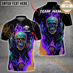 Maxcorners Darts  Skull Fire Flame MultiColor Option Customized Name, Team Name 3D Polo Shirt