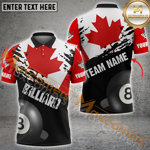 Maxcorners Ball 8 Canadian Flag Billiard Jersey Customized Name, Team Name 3D Polo Shirt