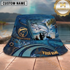 Maxcorners Fishing Blue Scale Ocean Angler Personalized 3D Bucket Hat (12 Fish Species)