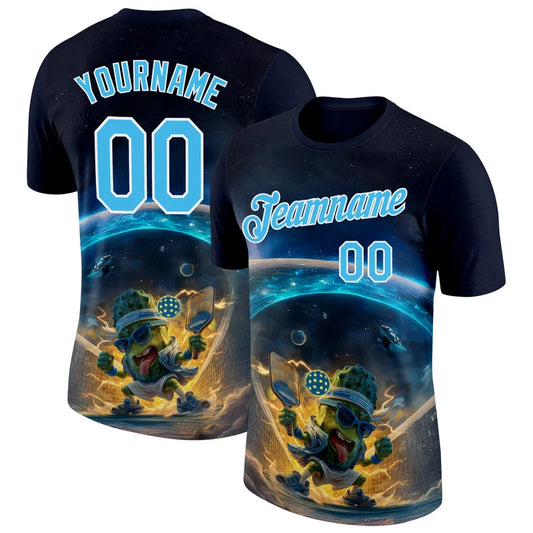 Maxcorners Pickleball Planet Orbit Cosmic Pickle Mascot Outer Space Lightning Personalized Name 3D Unisex Shirt