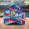 Maxcorners Fishing Patriotic Red White Blue Wave Personalized Name 3D Cap (12 Fish Species)