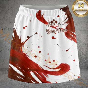 Maxcorners Pickleball Red Brush Splash Paddle Ball Personalized 3D Skort, Skirts With Shorts