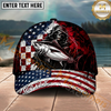 Maxcorners Fishing Grunge American Flag Reaper Personalized Name 3D Cap (12 Fish Species)