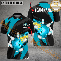 Maxcorners Flaming Throw Bowling Jersey Multicolor Option Customized Name, Team Name 3D Polo Shirt