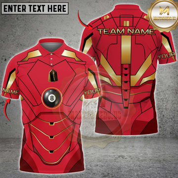 Maxcorners Billiards Iron Armor 8 Ball Red Gold Personalized Name 3D Unisex Shirt