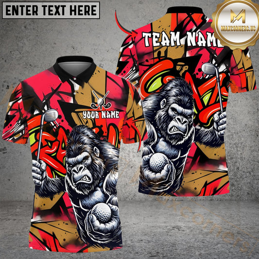 Maxcorners Savage Gorilla Swing Golf Polo Shirt Customized Name, Team Name 3D Shirts