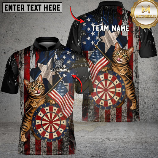 Maxcorners Darts American Flag and Alley Cats Customized Name, Team Name 3D Shirt