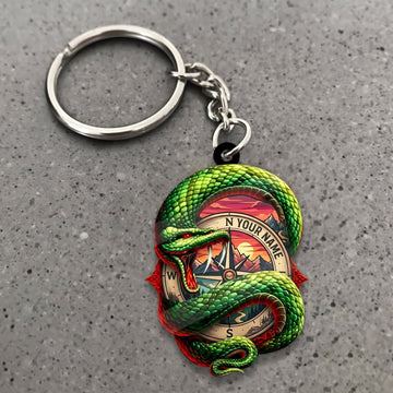 Maxcorners Hiking Green Snake Mountain Adventure Customized Name 3D Keychain And Ornament